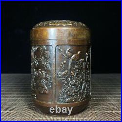 5 old China antique Fine carving Pure copper Floral pattern pot