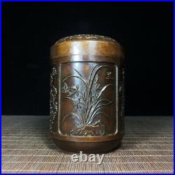 5 old China antique Fine carving Pure copper Floral pattern pot