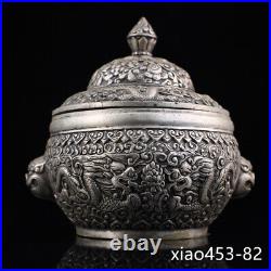 6.2 old China antique Fine carving Pure copper Gilded Silver Panlong pot