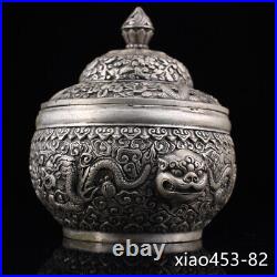 6.2 old China antique Fine carving Pure copper Gilded Silver Panlong pot