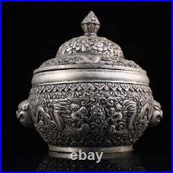 6.2 old China antique Fine carving Pure copper Gilt silver Panlong pot