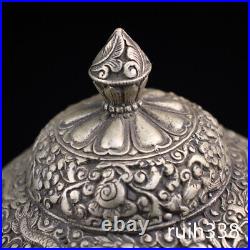 6.2 old China antique Fine carving Pure copper Gilt silver Panlong pot