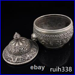 6.2 old China antique Fine carving Pure copper Gilt silver Panlong pot
