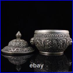 6.2 old China antique Fine carving Pure copper Gilt silver Panlong pot