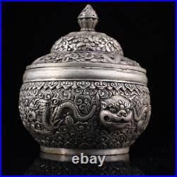 6.2 old China antique Fine carving Pure copper Gilt silver Panlong pot