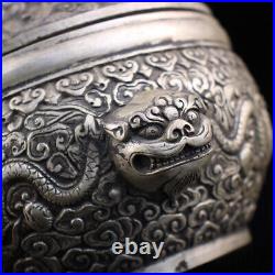 6.2 old China antique Fine carving Pure copper Gilt silver Panlong pot