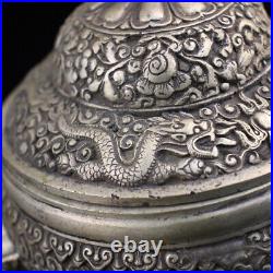 6.2 old China antique Fine carving Pure copper Gilt silver Panlong pot