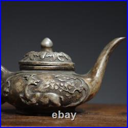 6.4 Chinese Buddhism Pure copper Gilt silver Fine carving Deer pattern pot