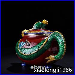 6.4 old China antique Pure copper Inlaid Cloisonne Enamel Panlong pot