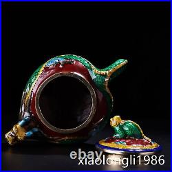 6.4 old China antique Pure copper Inlaid Cloisonne Enamel Panlong pot