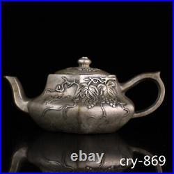 6.4 old China antique Pure copper Silver gilding Grapevine pattern pot