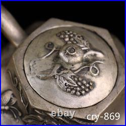 6.4 old China antique Pure copper Silver gilding Grapevine pattern pot