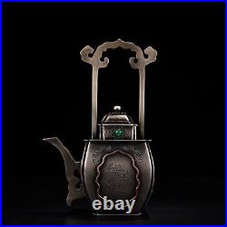 6.69 Chian Antique Pure copper Inlay gemstone Handle wine pot A handful Teapots