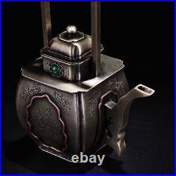 6.69 Chian Antique Pure copper Inlay gemstone Handle wine pot A handful Teapots