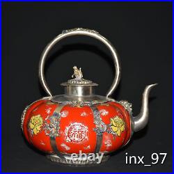 6.6China antique copper Pure copper boutique melon shape Lifting beam wine pot
