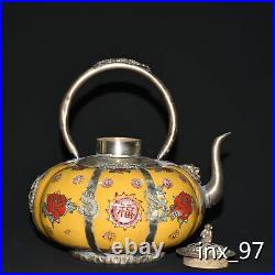 6.6China antique copper Pure copper boutique melon shape Lifting beam wine pot