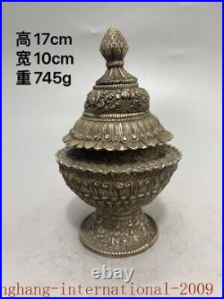 6.8China ancient Pure Bronze Copper silvering rice storage container pot
