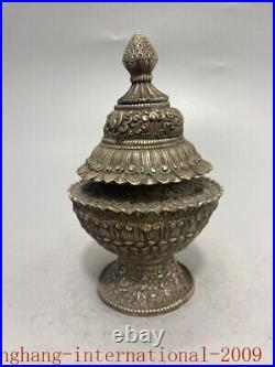 6.8China ancient Pure Bronze Copper silvering rice storage container pot