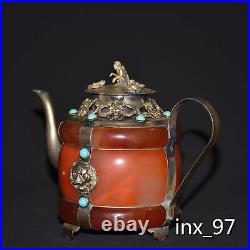 6 China antique copper pure copper Inlaid gemstone three bracelets small pot