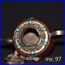 6 China antique copper pure copper Inlaid gemstone three bracelets small pot