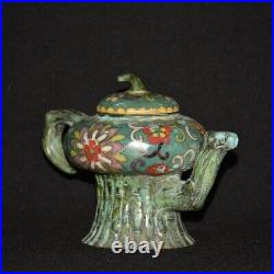 7Qing dynasty Pure copper cloisonn é tall seated branch flower wine pot