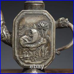 7.2 Chinese Buddhism Pure copper Gilt silver Fine carving fish patterns pot