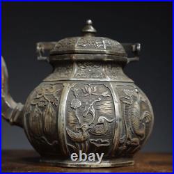 7.2 Chinese Buddhism Pure copper Gilt silver Fine carving six edge pot