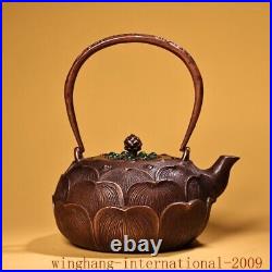 7.6China Dynasty palace Pure Copper inlay Gem Lotus flower Tea makers Tea Pot