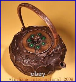 7.6China Dynasty palace Pure Copper inlay Gem Lotus flower Tea makers Tea Pot