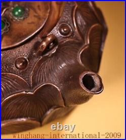 7.6China Dynasty palace Pure Copper inlay Gem Lotus flower Tea makers Tea Pot