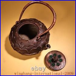 7.6China Dynasty palace Pure Copper inlay Gem Lotus flower Tea makers Tea Pot