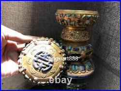 7 Tibetan Pure Copper 24K Gold inlay turquoise gemstone crock Vase Pot jar jug