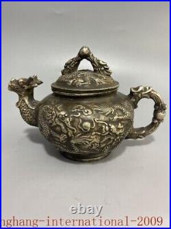 8China ancient Pure Bronze Copper silvering Wine Tea Pot Flagon Teapot