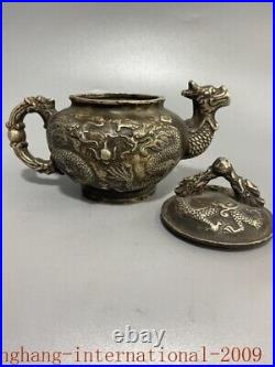 8China ancient Pure Bronze Copper silvering Wine Tea Pot Flagon Teapot