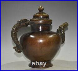 8.66Old Pure copper big belly Chinese Dragon head flagon Wine Pot Teapot