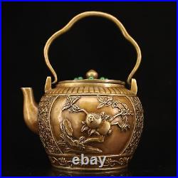 8 China manual antique Pure copper Pure handwork Inlay gem pot