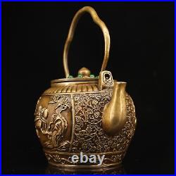 8 China manual antique Pure copper Pure handwork Inlay gem pot