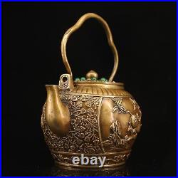 8 China manual antique Pure copper Pure handwork Inlay gem pot