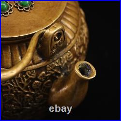 8 China manual antique Pure copper Pure handwork Inlay gem pot