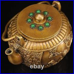 8 China manual antique Pure copper Pure handwork Inlay gem pot