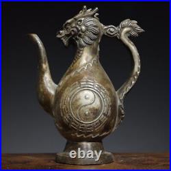 8 Chinese Buddhism Pure copper Gilt silver Fine carving Loong pot