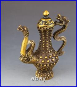 8 Treasure Asia China Pure copper Dragon handle Faucet Wine pot