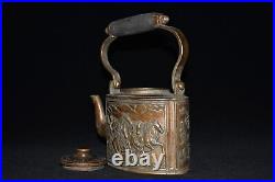 8 old China antique Pure copper Horse pattern pot