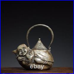 9.2 Chinese Buddhism Pure copper Gilt silver Fine carving Boy pot