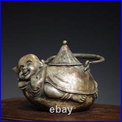 9.2 Chinese Buddhism Pure copper Gilt silver Fine carving Boy pot