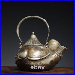 9.2 Chinese Buddhism Pure copper Gilt silver Fine carving Boy pot