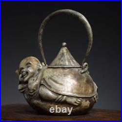 9.2 Chinese Buddhism Pure copper Gilt silver Fine carving Boy pot