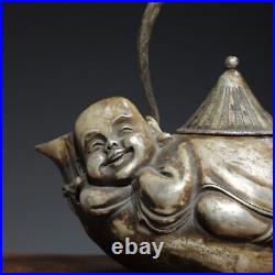 9.2 Chinese Buddhism Pure copper Gilt silver Fine carving Boy pot