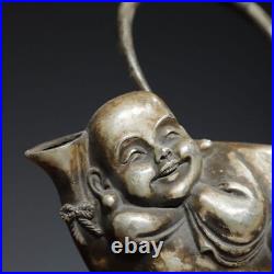 9.2 Chinese Buddhism Pure copper Gilt silver Fine carving Boy pot