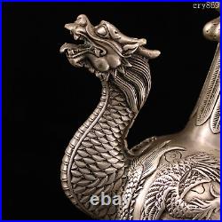 9.2collection old antique Tibet Pure copper Inlaid with gems Dragon Phoenix pot